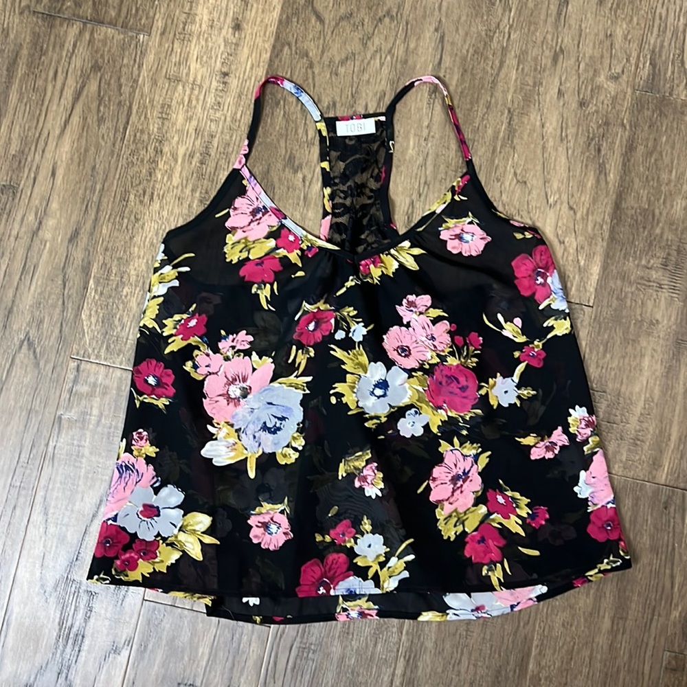 Sheer, floral tank top